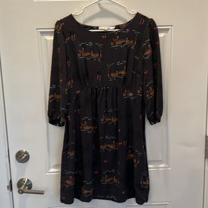 Boden Scoop Tunic Dress- charcoal Westminster print sz 8- VINTAGE